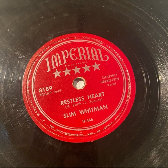 Slim Whitman - Restless Heart / Song Of The Old Water Wheel 1950 Shellac, 10" - Picture 4 of 5